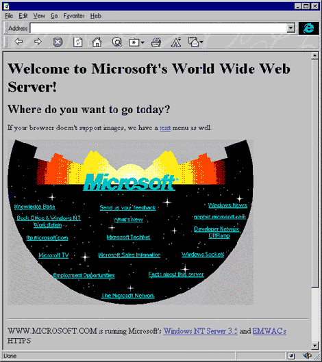 Первая версия сайта Микрософт