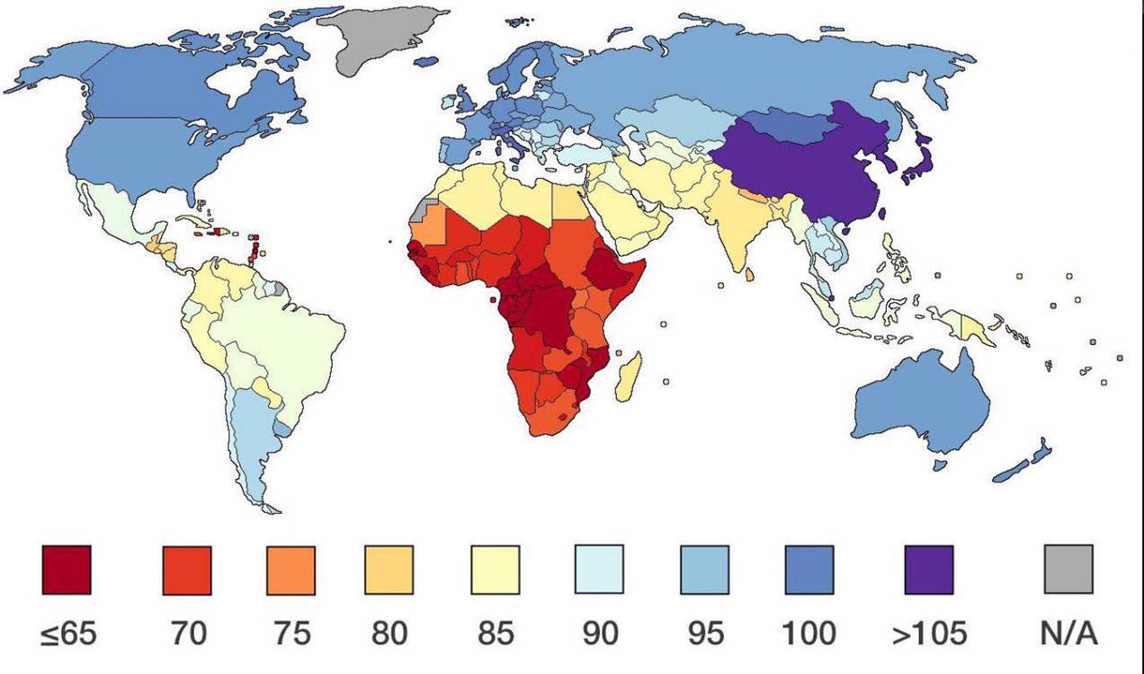 Средний IQ (Коэффициент интеллекта) в странах Мира.