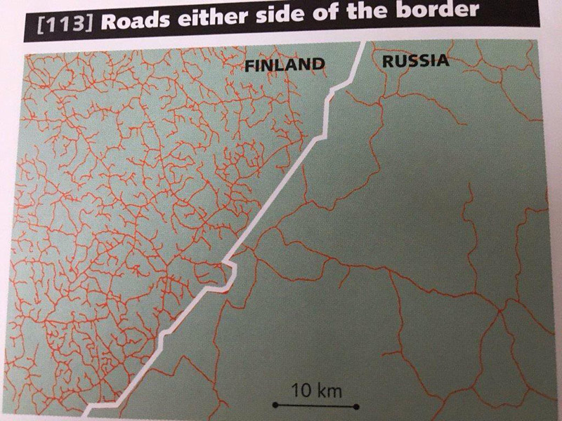 Карта дорог на границе России и Финляндии. 