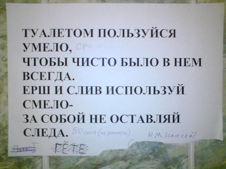 Объявление в туалете о соблюдении чистоты образец